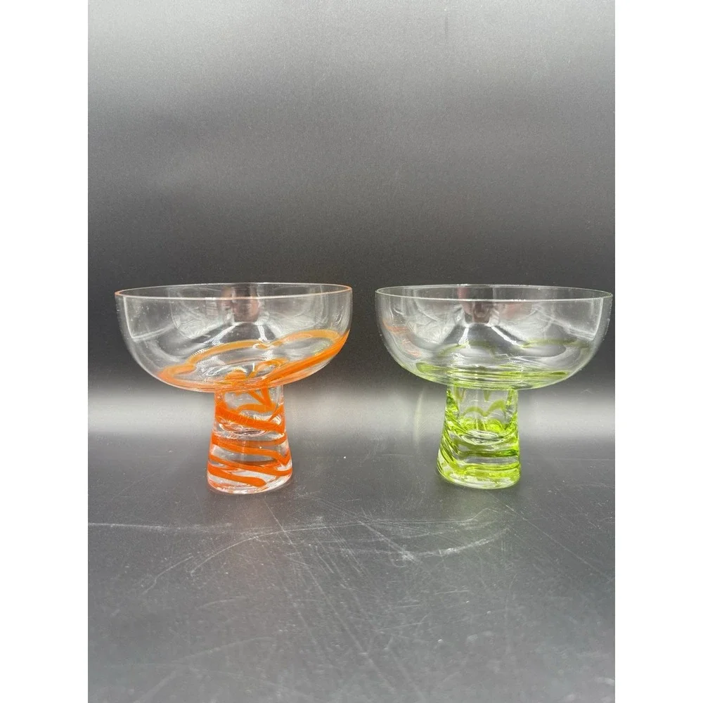 Set of 4 Stemless Green Swirline Margarita Glasses By Pier1 Imports Green Orange